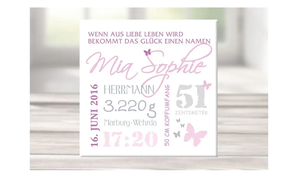 Wandbild mit Geburtsdaten & Foto, Leinwand personalisiert