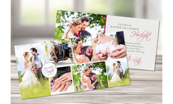Hochzeitsdanksagungskarten "Collage" modern in pink
