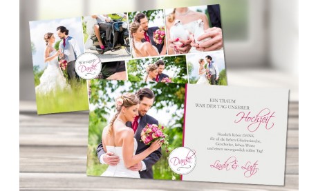 Hochzeitsdanksagungskarten "Collage" modern in pink