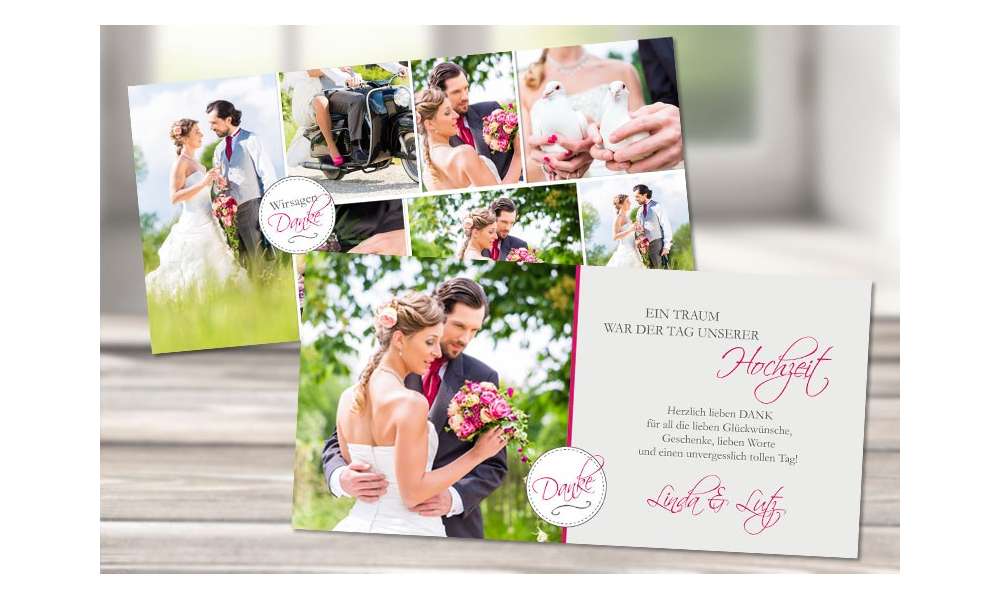 Hochzeitsdanksagungskarten "Collage" modern in pink