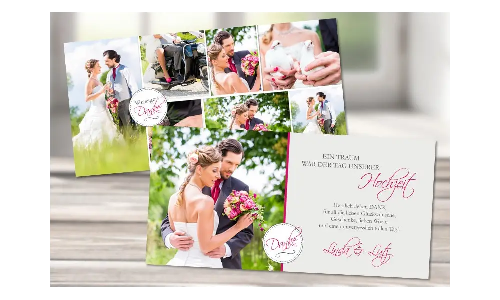 Hochzeitsdanksagungskarten "Collage" modern in pink