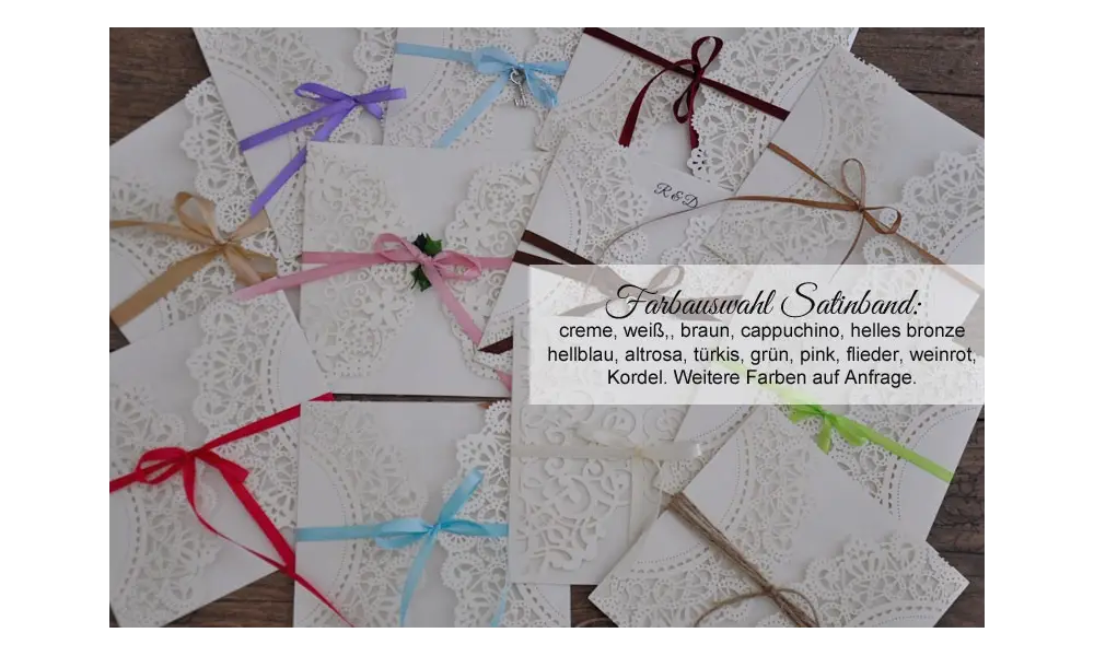 Einladung Hochzeit "Elegante Spitze mit braunem Schleifchen"