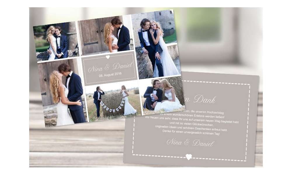 Danksagungskarte Hochzeit, "Herz" taupe