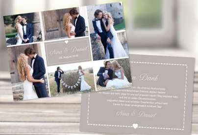 Danksagungskarte Hochzeit, "Herz" taupe