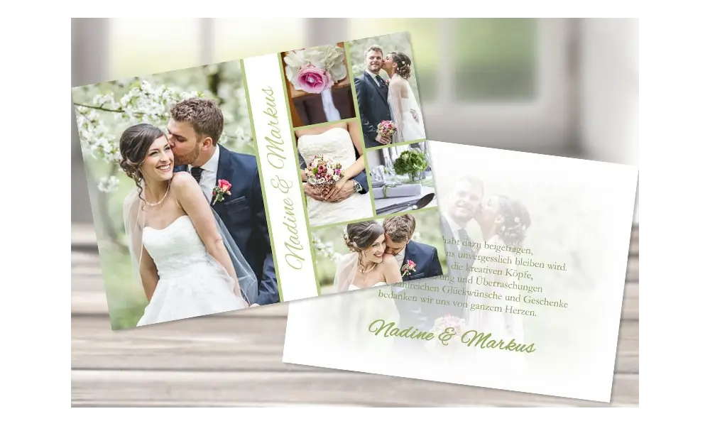 Danksagungskarte Hochzeit, "Sommerliebe" grün
