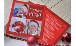 Flachkarte Weihnachten, Weihnachtskarte 2-seitig, 12,5x12,5 cm, Kinderlachen, rot 