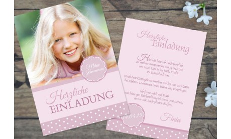 Einladungskarten Konfirmation Kommunion "rosa Pünktchen"