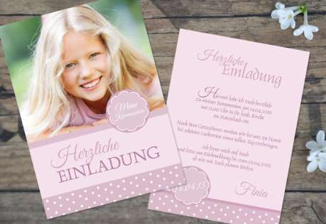 Einladungskarten Konfirmation Kommunion "rosa Pünktchen"