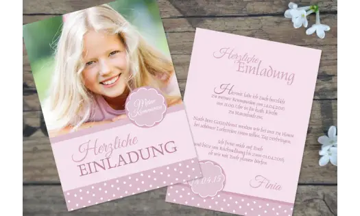 Einladungskarten Konfirmation Kommunion "rosa Pünktchen"