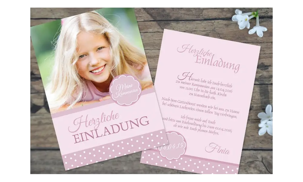 Einladungskarten Konfirmation Kommunion "rosa Pünktchen"