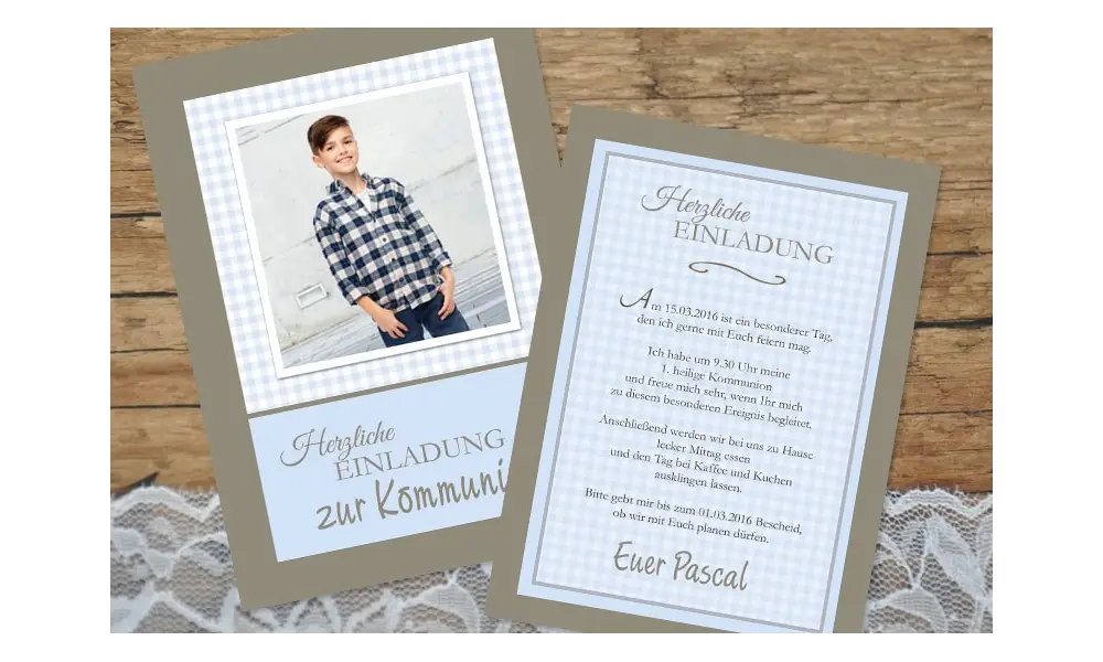 Einladungskarte Kommunion Konfiramtion "Karo"