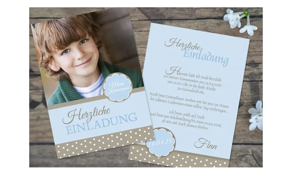 Einladung Kommunion mit Foto "lässig schick"