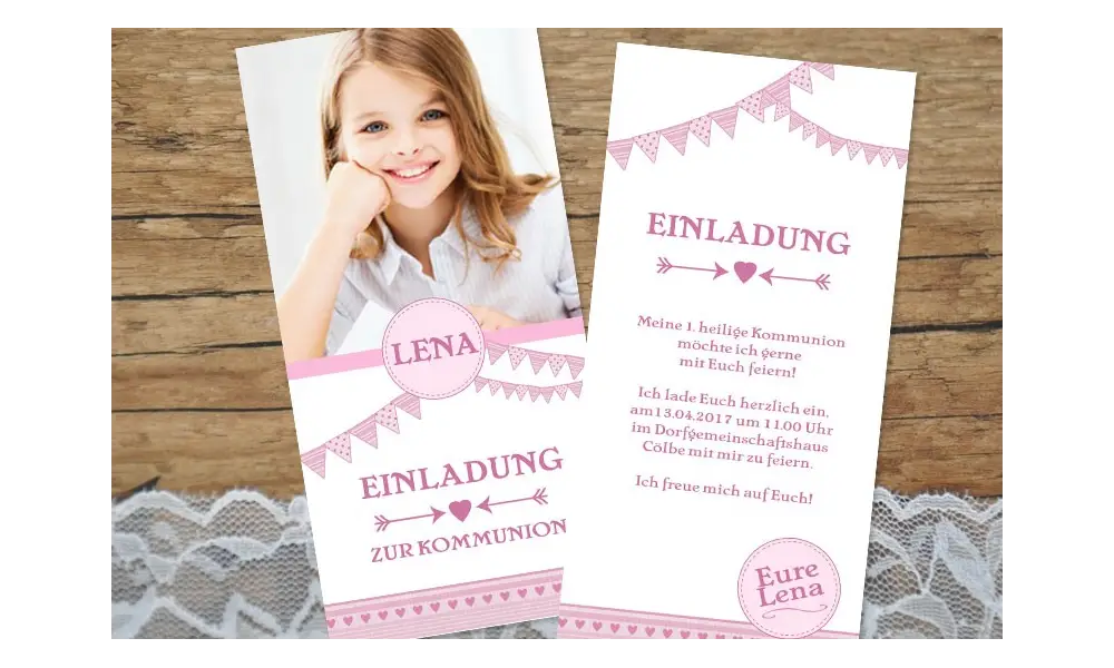 Einladungskarte Konfirmation Kommunion "Wimpelkette"
