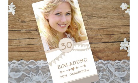 Einladungskarte 30. Geburtstag "Rosa Wimpel"