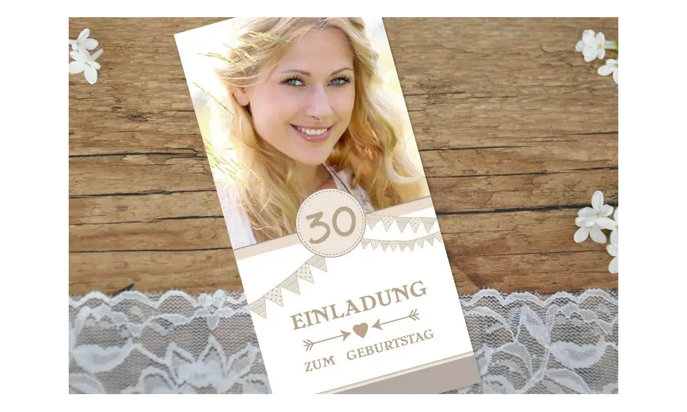 Einladungskarte 30. Geburtstag "Rosa Wimpel"