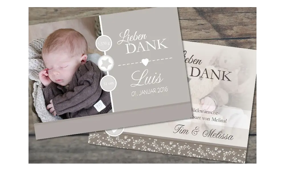 Dankeskarte Geburt "Vintage Look"