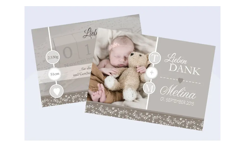 Dankeskarte Geburt "Vintage Look"