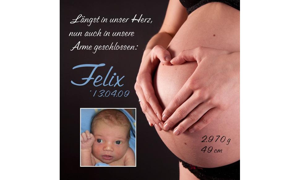 Geburtsanzeige, Karte Geburt, 10x10 cm, Babybauch