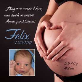 Geburtsanzeige, Karte Geburt, 10x10 cm, Babybauch