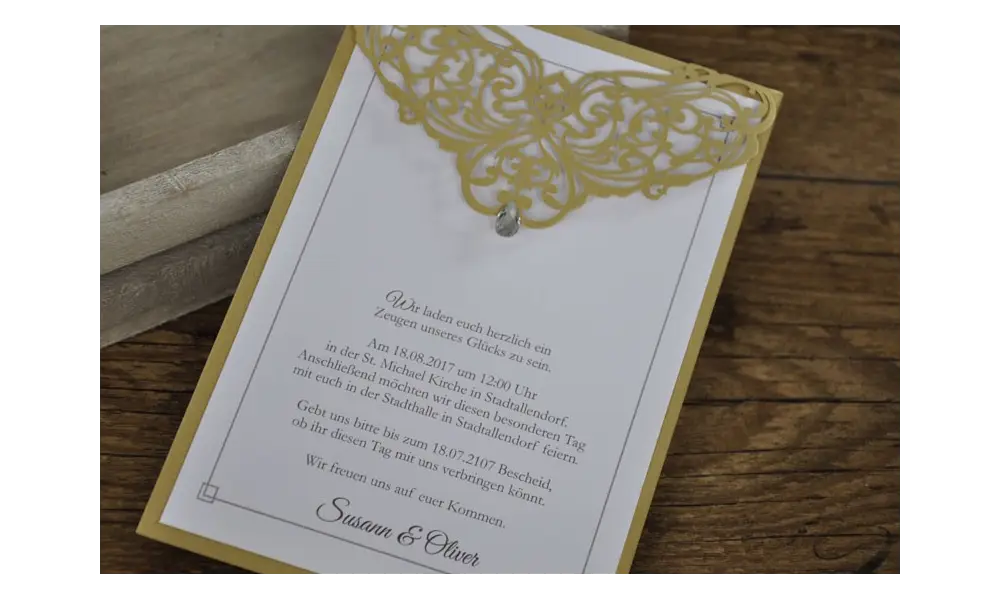 Edle Hochzeitseinladungen "Lasercut mit Strassstein"