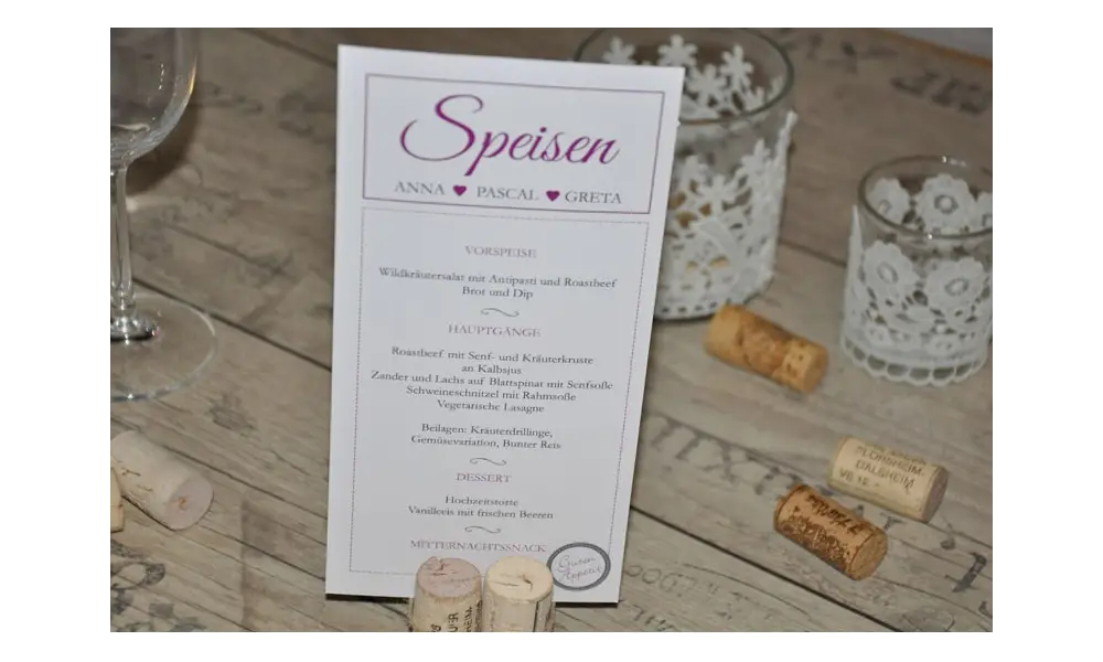 Menükarte Hochzeit Din Lang