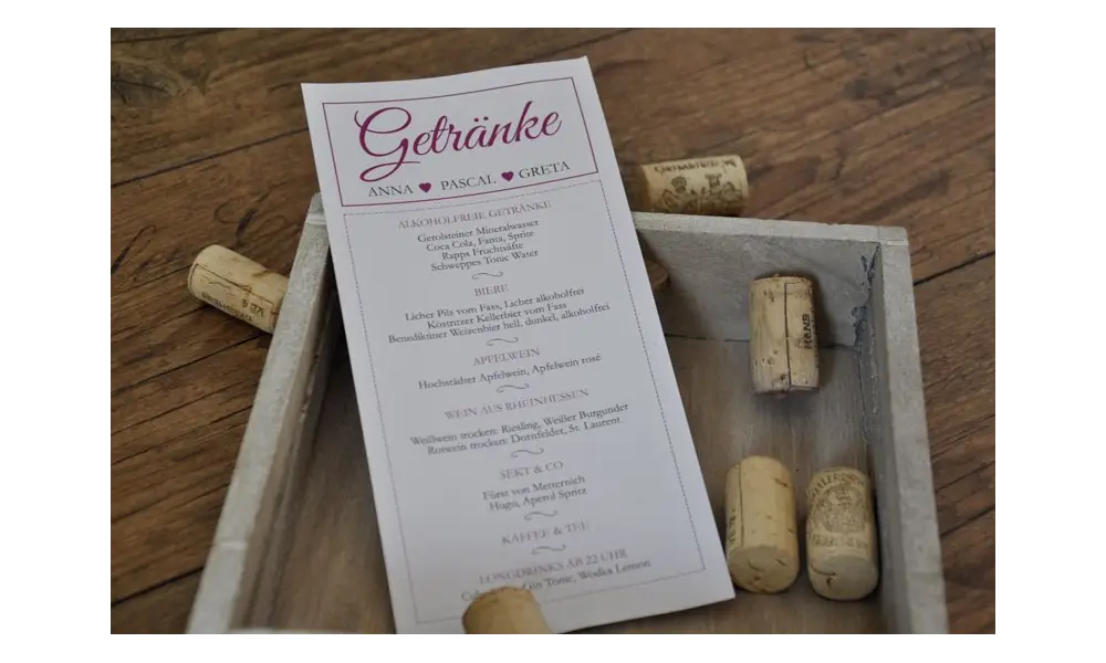 Menükarte Hochzeit Din Lang