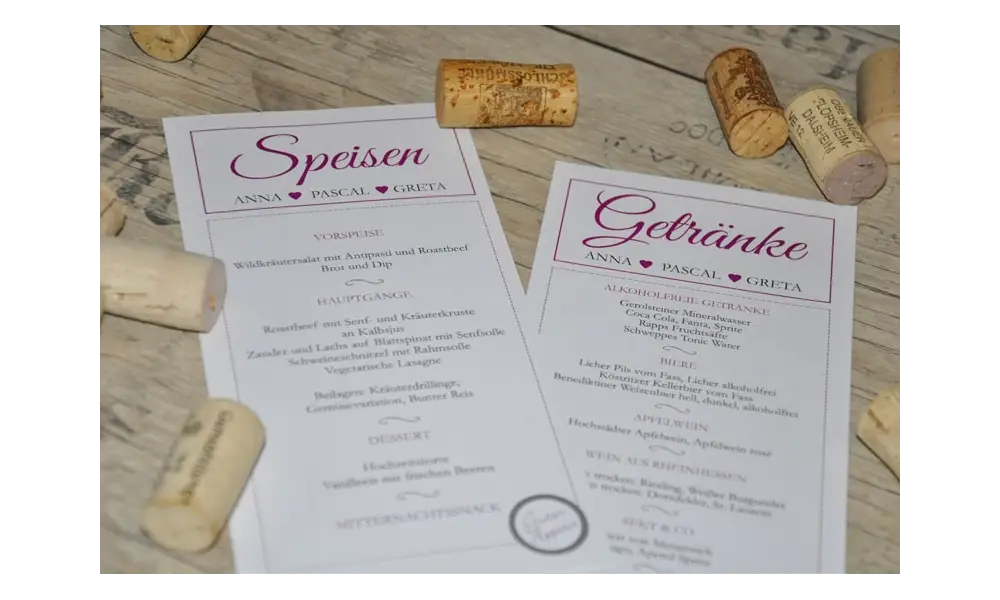 Menükarte Hochzeit Din Lang