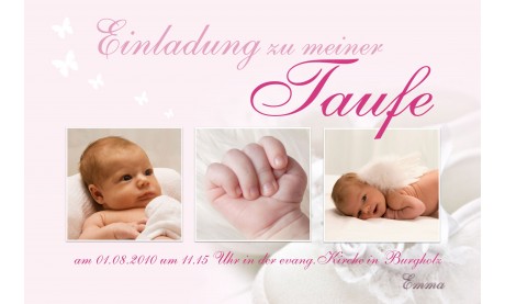 Einladung Taufe "Emma", Taufeinladung, Fotokarte 10x15 cm, rosa