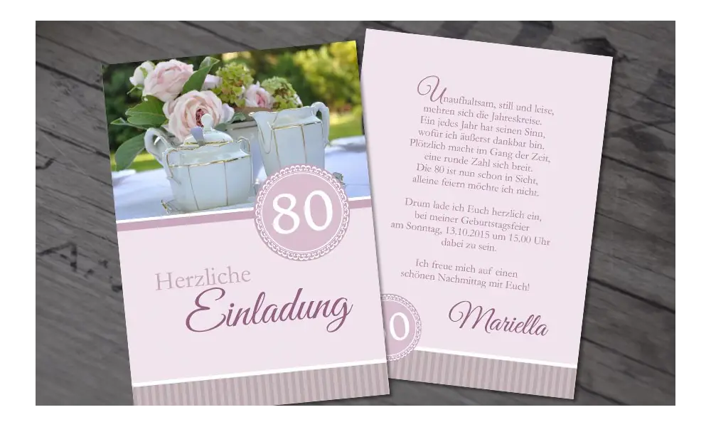 Einladung zum 80. Geburtstag "Rose" flieder
