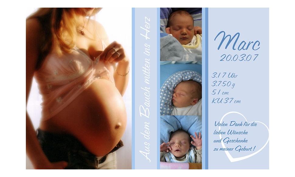 Danksagung Geburt "Babybauch", Geburtskarte, 10x15 cm, hellblau