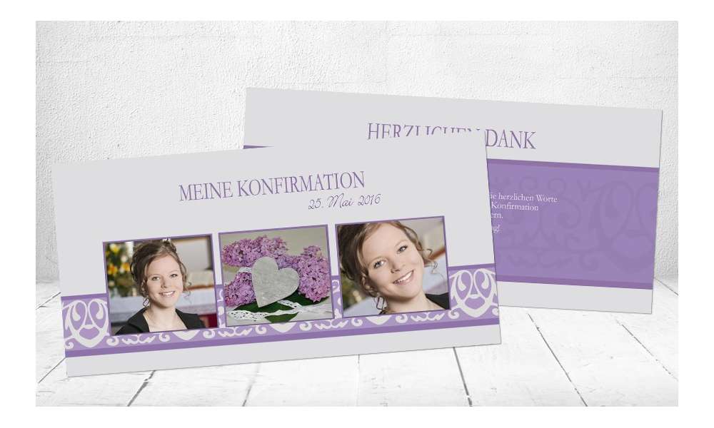 Dankeskarte Konfirmation Kommunion lila flieder