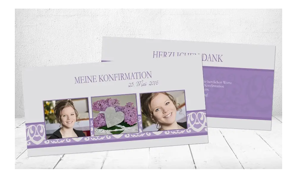 Dankeskarte Konfirmation Kommunion lila flieder