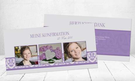 Dankeskarte Konfirmation Kommunion lila flieder