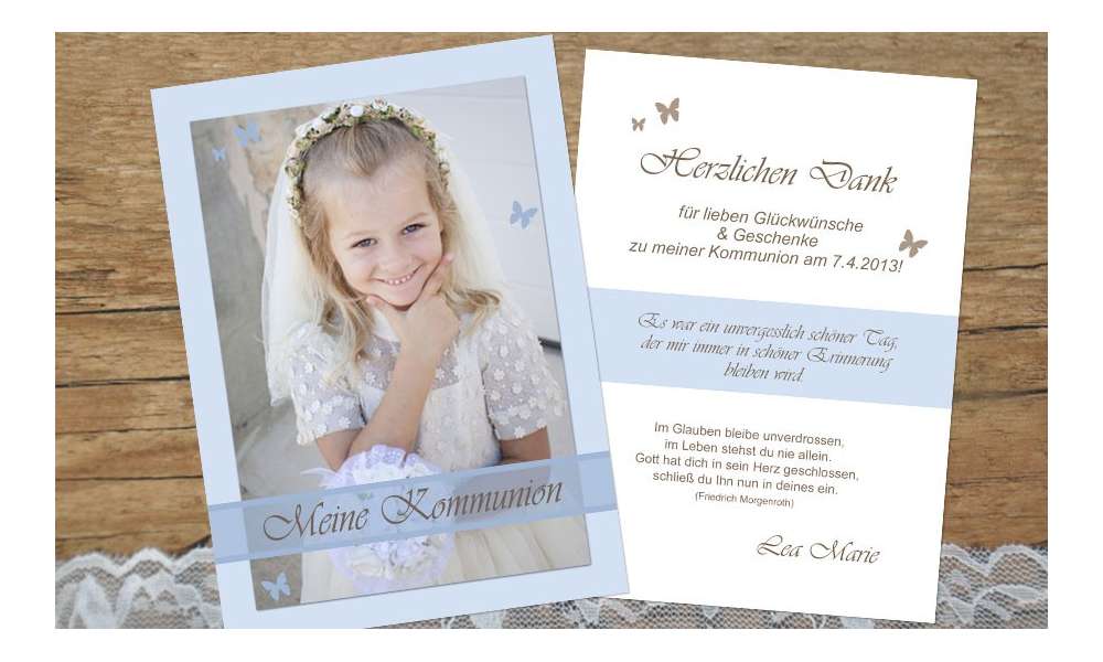 Danksagungskarte Konfirmation Kommunion, beige
