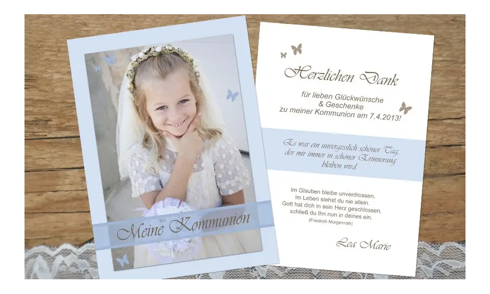 Danksagungskarte Konfirmation Kommunion, beige