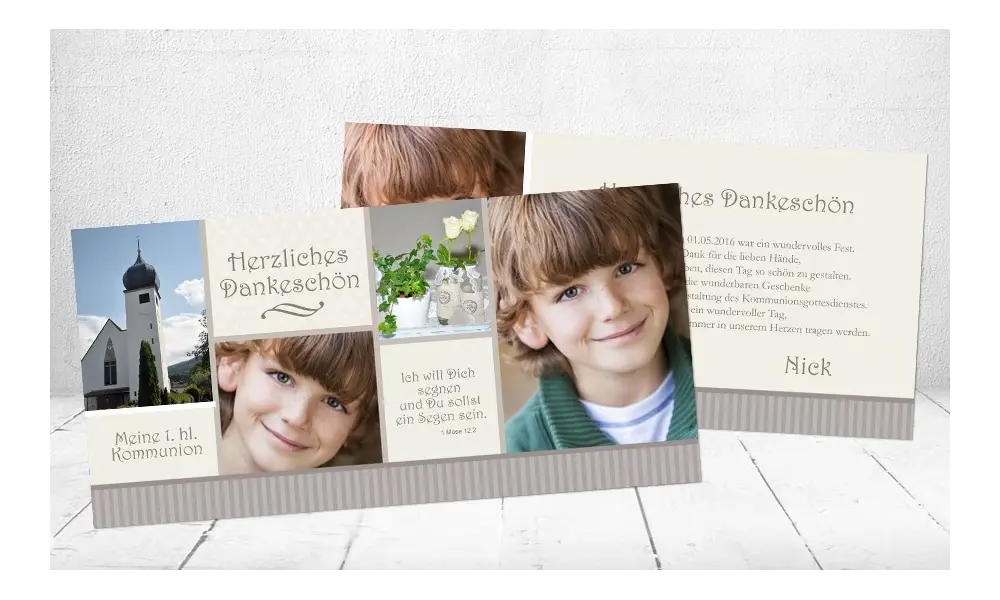 Danksagungskarte Konfirmation Kommunion, braun hellblau
