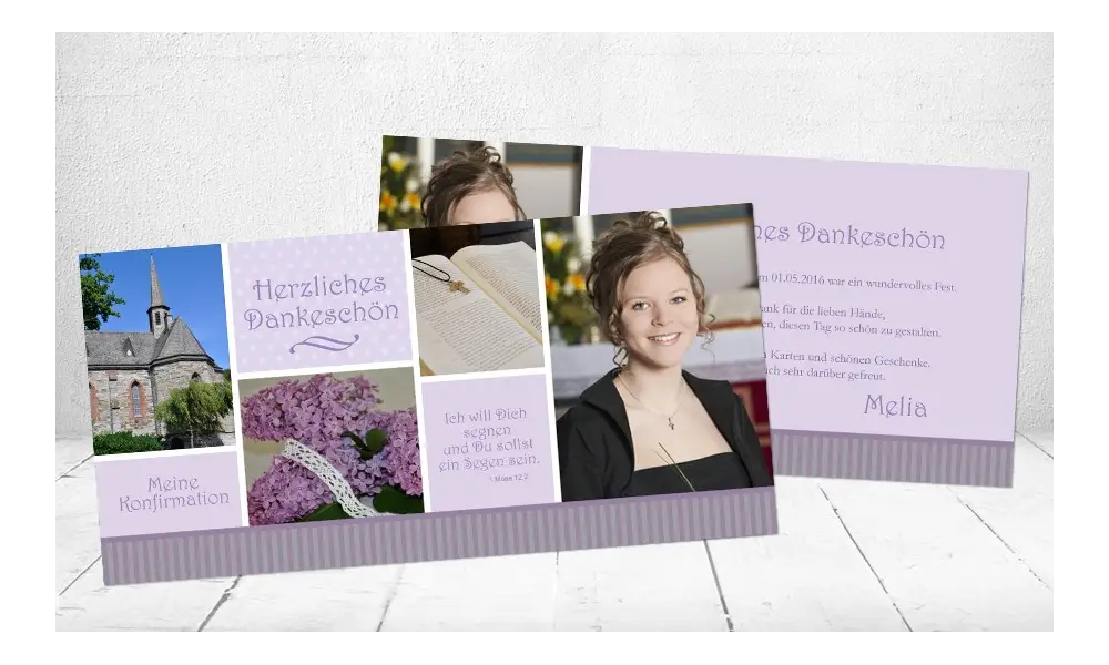 Danksagungskarte Konfirmation Kommunion, braun hellblau