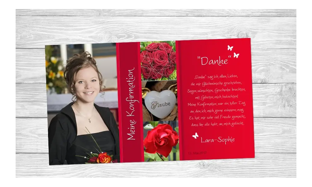 Danksagung Kommunion / Konfirmation, Fotokarte 10x18 cm, flieder
