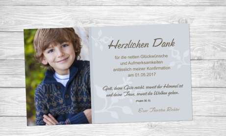 Danksagung Kommunion / Konfirmation, Danksagungskarte, Fotokarte, grau