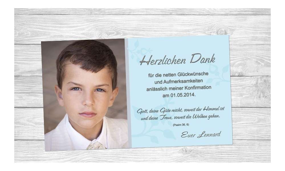 Danksagung Kommunion / Konfirmation, Danksagungskarte, Fotokarte, grau