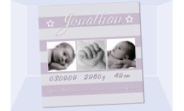 Danksagung Geburt "Jonathan", Geburtskarte, 10x10 cm, lila