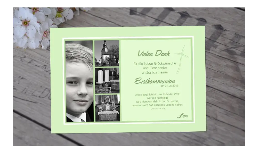 Danksagung Kommunion / Konfirmation, Fotokarte 10x15 cm, hellblau