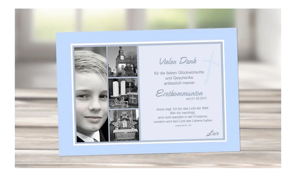 Danksagung Kommunion / Konfirmation, Fotokarte 10x15 cm, hellblau