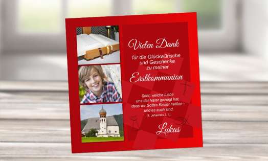 Danksagung Kommunion / Konfirmation, Fotokarte 10x10 cm, dunkelblau