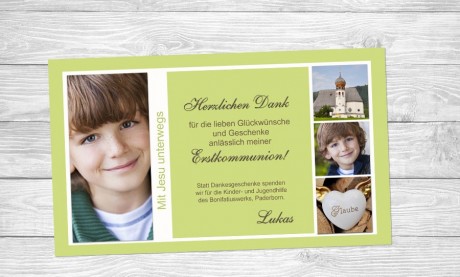 Danksagung Kommunion / Konfirmation, Fotokarte 10x18 cm, grün