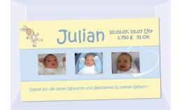 Danksagung Geburt "Julian", Geburtskarte, 10x18 cm, gelb hellblau