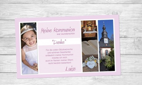 Danksagung Kommunion / Konfirmation, Fotokarte 10x18 cm, rosa