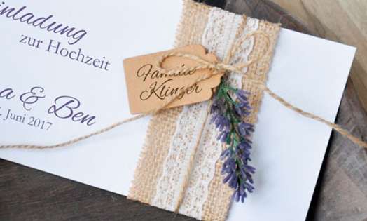 Einladungskaten Hochzeit Vintage "Lavendel"