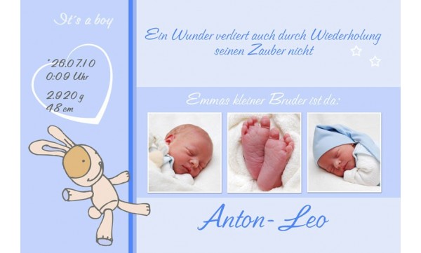 Geburtsanzeige "Anton Leo", Karte Geburt, 10x15 cm, hellblau