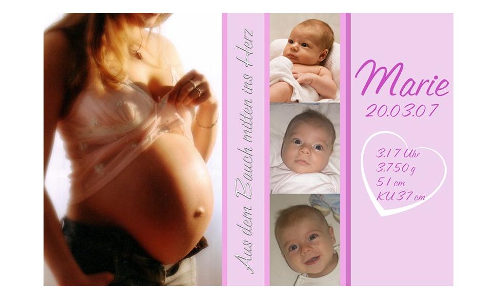 Geburtsanzeige "Marie", Karte Geburt, 10x15 cm, rosa